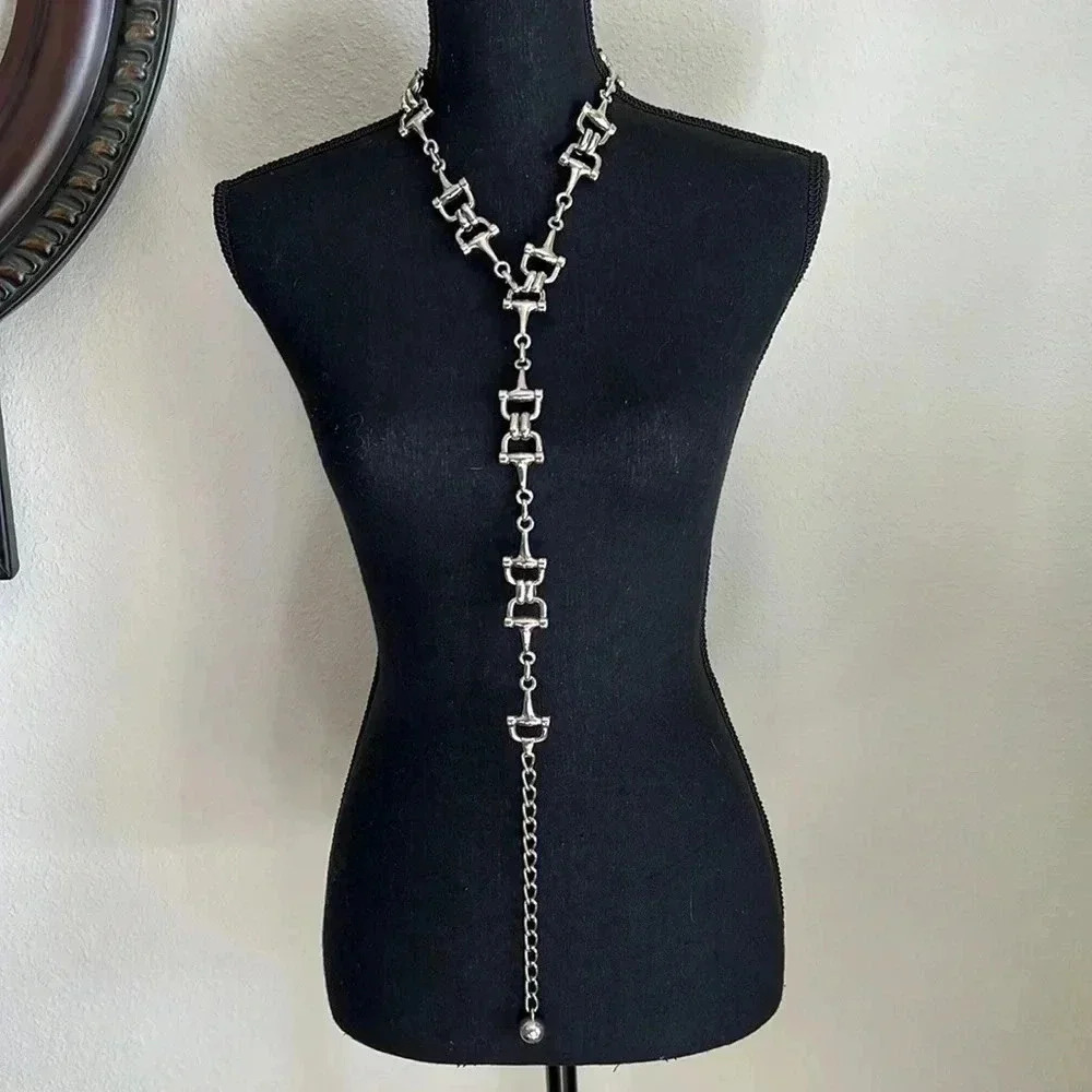 ESCADA Women’s Vintage Designer Silver Tone Equestrian Horse Bit Chain Link Belt